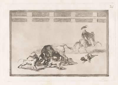 Echan perros al toro (They Loose Dogs on the Bull), Plate 25 from La tauromaquia 作： Francisco de Goya
