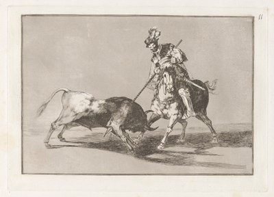 El Cid Campeador lanceando otro toro (The Cid Campeador Spearing Another Bull), Plate 11 from La tauromaquia 作： Francisco de Goya