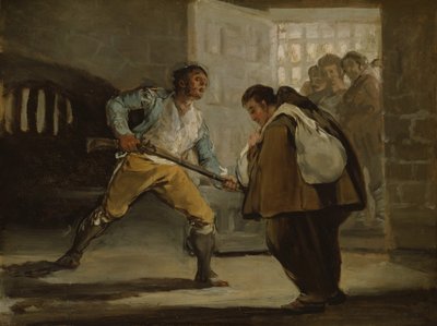 マラガートは彼の銃でザルディビアの修道士ピーターを脅かします, c. 1806年。 作： Francisco de Goya