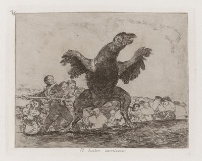 肉食性のハゲタカ、「戦争の災害」のプレート 76 作： Francisco de Goya