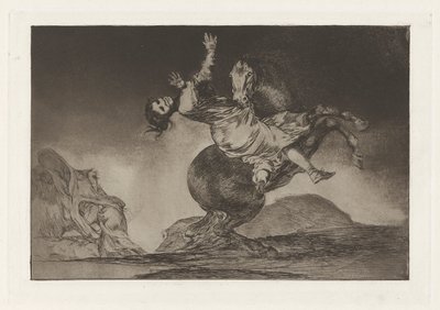 La mujer y el potro, que los tame otro (A Woman and a Horse, Let someone Else Master Them) としても知られる猛禽類の馬 (The Horse-Abductor)、シリーズ Los disparates (Los proverbios) から 作： Francisco de Goya