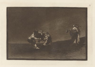 彼自身がマドリッド広場で雄牛をひっくり返す (The Same Man Throws a Bull in the Ring at Madrid), Plate 16 from La tauromaquia 作： Francisco de Goya