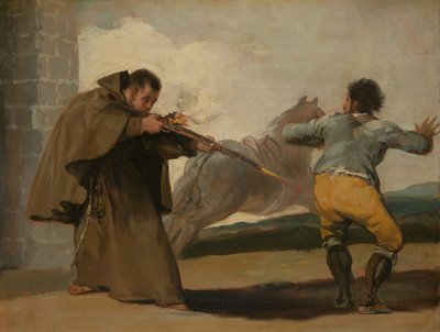 修道士ペドロは、彼の馬が走り去るときにエル・マラガートを撃ちます, c. 1806年。 作： Francisco de Goya