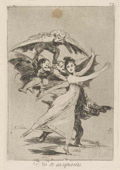 いいえ、逃げません。 （あなたは逃げません。）、pl。 シリーズ ロス カプリチョスから 72 作： Francisco de Goya