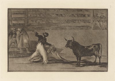 ハープーンの起源？ バンデリラ (ハープーンまたはバンデリラの起源)、闘牛のプレート 7 作： Francisco de Goya
