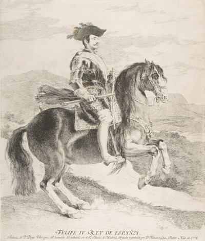 1778年のベラスケス後の馬に乗ったフィリップ4世。 作： Francisco de Goya