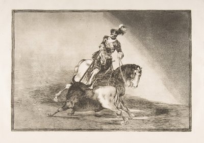 La Tauromaquiaのプレート10：1816年バリャドリッドでリングの雄牛を槍で槍で槍で弾く。 作： Francisco de Goya