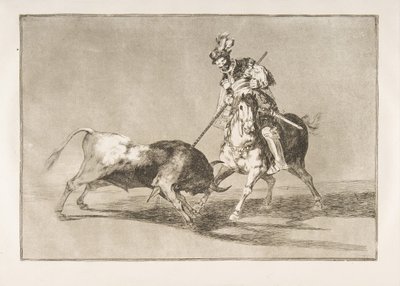 タウロマキアのプレート11：シドのカンペアドルが別の雄牛を槍で突き刺す。1816年。 作： Francisco de Goya