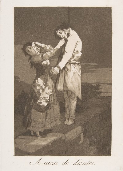 ロスカプリチョスのプレート12：歯を探すための狩猟A caza de dientes。、1799。 作： Francisco de Goya