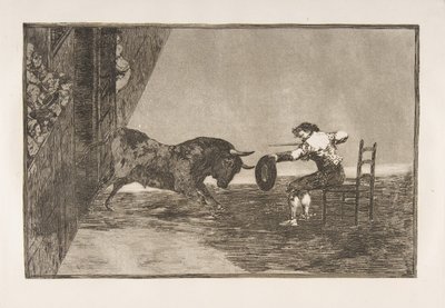 タウロマキアのプレート18：1816年、サラゴサのリングにいるマルティンチョの大胆さ。 作： Francisco de Goya