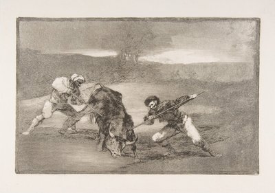 タウロマキアのプレート2：徒歩での狩猟の別の方法、1816年。 作： Francisco de Goya