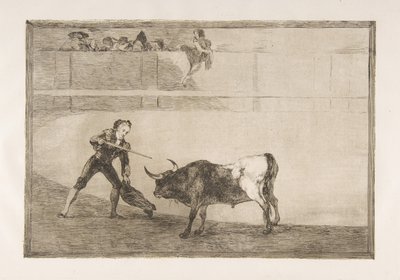 タウロマキアのプレート30：停止した雄牛を殺したペドロロメロ、1816年。 作： Francisco de Goya