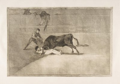 タウロマキアのプレート33：マドリードのリングにいるペペイッロの不運な死、1816年。 作： Francisco de Goya