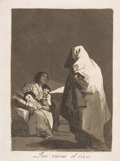 ロスカプリチョスのプレート3：1799年のボギー男、ココが来る。 作： Francisco de Goya