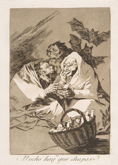 ロスカプリチョスのプレート45：たくさんのサックがあります。1799。 作： Francisco de Goya