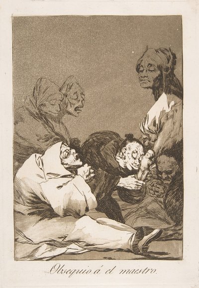 ロスカプリチョスのプレート47：マスターオブセキオエルマエストロへの贈り物、1799年。 作： Francisco de Goya