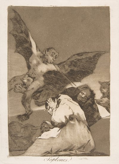 Los Caprichosのプレート48：Tale-Bearers-Blasts of Wind Soplones。、1799。 作： Francisco de Goya