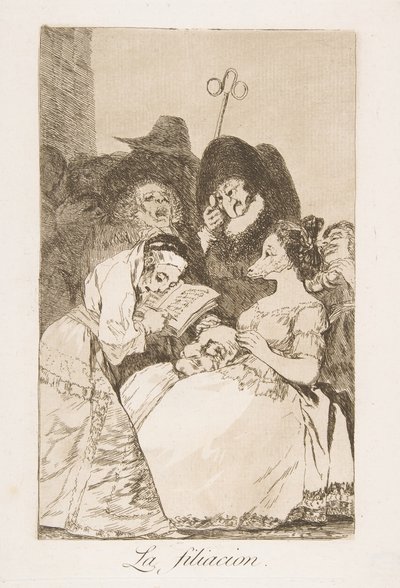 Los Caprichosのプレート57：フィラシエーションLa filiacion。、1799。 作： Francisco de Goya
