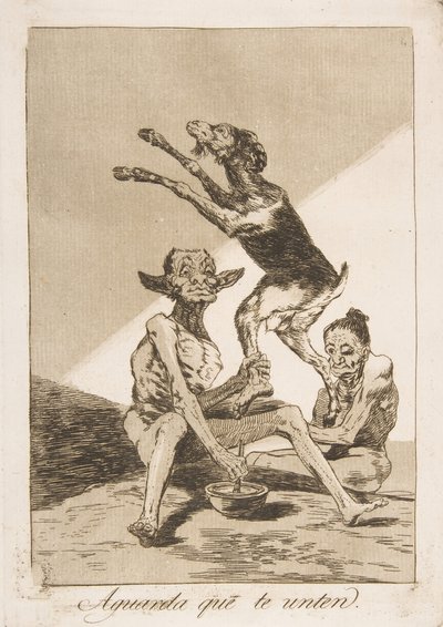 Los Caprichosのプレート67：Aguarda que te unten。、1799が油を注がれるまで待ちます。 作： Francisco de Goya