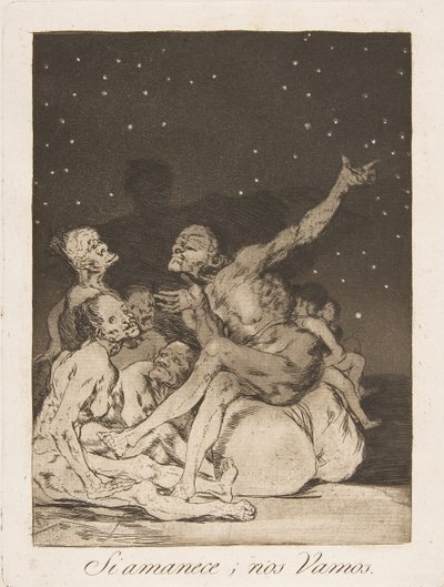 Los Caprichosのプレート71：昼が明けたら、Si amanece、nos Vamos。、1799に向かいます。 作： Francisco de Goya