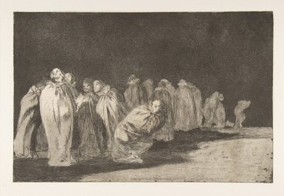 「Disparates」のプレート 8: 袋に入った男たち。 1816-23 は 1864 年に出版されました。 作： Francisco de Goya