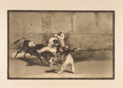 タウロマキアのプレート8：リングの雄牛が捕らえた湿原。 1816年。 作： Francisco de Goya