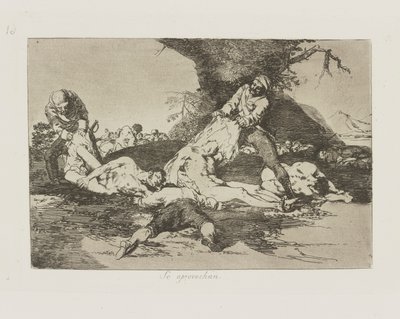 Se aprovechan。 （彼らはそれらを利用します。）、pl。 シリーズ Los desastres de la guerra (戦争の災害) から 16 作： Francisco de Goya