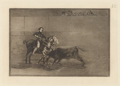 サラゴサの[リング]での有名なパフエレラの男らしい勇気)、ラ・タウロマキアのプレート22 作： Francisco de Goya