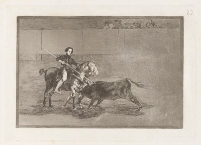 サラゴサの[リング]の有名なパフエレラの男らしい勇気)、ラ・タウロマキアのプレート22 作： Francisco de Goya