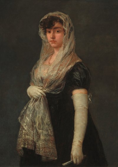 マンティラとバスキーナを身に着けた若い女性、c。 18001805。 作： Francisco de Goya