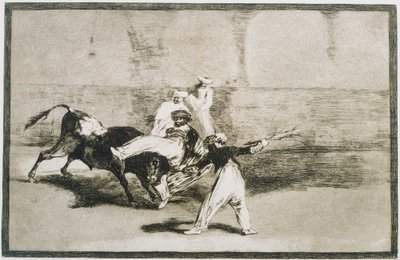 闘牛に捕まった湿原...ラ・タウロマキアから 作： Francisco de Goya