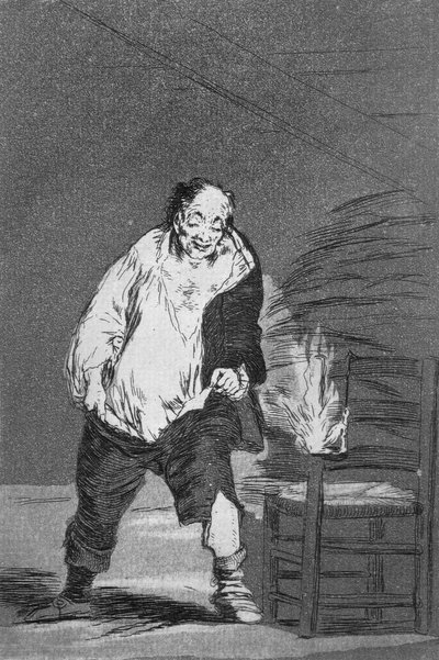 193-0082118 そして彼の家は燃えている、「Los caprichos」のプレート 18、パブ。 1799年（エッチング） 作： Francisco Jose de Goya y Lucientes