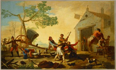 新しい居酒屋の外での喧嘩...（キャンバスに描かれた絵） 作： Francisco Jose de Goya y Lucientes