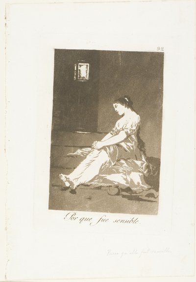 彼女は感受性が強かったので、『ロス・カプリチョス』のプレート 32 作： Francisco Jose de Goya y Lucientes