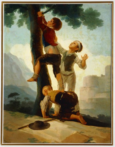 木に登る少年たち...（キャンバスに描かれた絵） 作： Francisco Jose de Goya y Lucientes