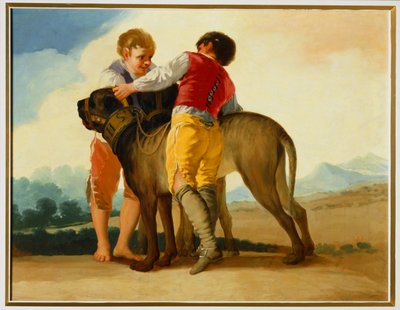 野犬を連れた少年たち...（キャンバスに描かれた絵） 作： Francisco Jose de Goya y Lucientes
