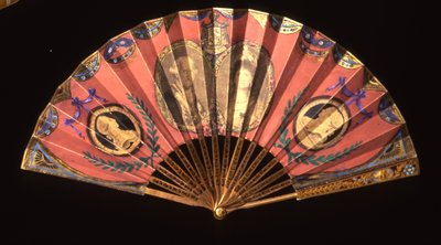 1830年頃、スペインのチャールズ4世、パルマのマリアルイーサ女王、チャールズ3世の肖像画が描かれたファン 作： Francisco de Goya
