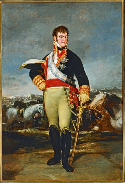 スペイン王フェルディナンド7世、騎兵キャンプにて...（キャンバスに描かれた絵画） 作： Francisco Jose de Goya y Lucientes