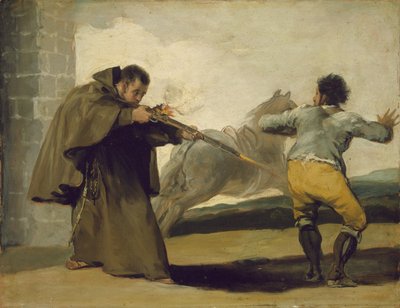 修道士ペドロは馬が駆け落ちるときにエルマラガトを撃ちます。1806年頃 作： Francisco de Goya