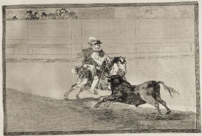 GOYA Y LUCIENTES、Francisco de (1746-1828)。 アシスタントの助けなしに短い槍を壊す土俵上のスペイン騎馬騎士。 1816年。エッチング。 スペイン。 マドリッド (自治コミュニティ)。 マドリード。 国立図書館 作： Francisco Jose de Goya y Lucientes