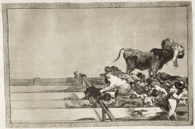 GOYA Y LUCIENTES、Francisco de (1746-1828)。 マドリッドのリングの最前列での恐ろしい出来事と、1801 年のトレホン市長の死。1816 年。「闘牛の芸術」のプレート 21。 エッチング。 スペイン。 マドリッド (自治コミュニティ)。 マドリード。 全国 作： Francisco Jose de Goya y Lucientes