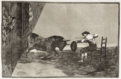 GOYA Y LUCIENTES、Francisco de (1746-1828)。 サラゴサのリングでのマルティンチョ（おそらくアントニオ・エバッサム）の大胆さ。 1816. (24.9 x 35.7 cm)。 「闘牛の芸術」のプレート18。 エッチング。 スペイン。 マドリッド (自治コミュニティ)。 マドリード。 国立図書館 作： Francisco Jose de Goya y Lucientes