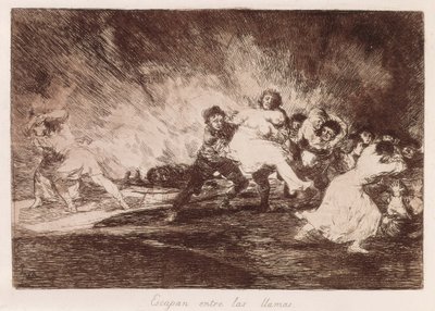 GOYA Y LUCIENTES、Francisco de (1746-1828)。 彼らは炎の中を逃げます。 1810-1812。 (16.1×23.3cm)。 「戦争の惨状」のプレート47。 エッチング。 スペイン。 マドリッド (自治コミュニティ)。 マドリード。 国立図書館 作： Francisco Jose de Goya y Lucientes