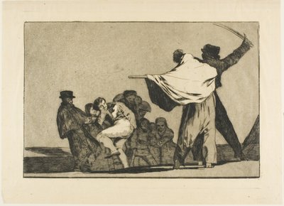 2 対 1 の場合、お尻にストローを詰める (『ロス プロバービオス』より) 作： Francisco Jose de Goya y Lucientes