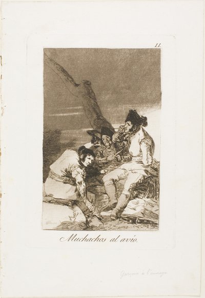Lads Making Ready、Los Caprichos のプレート 11 作： Francisco Jose de Goya y Lucientes
