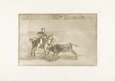 サラゴサのリングでの有名なパジュエレラの男らしい勇気、『闘牛の芸術』のプレート 22 作： Francisco Jose de Goya y Lucientes
