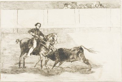 サラゴサのリングでの有名なパジュエレラの男らしい勇気、『闘牛の芸術』のプレート 22 作： Francisco Jose de Goya y Lucientes