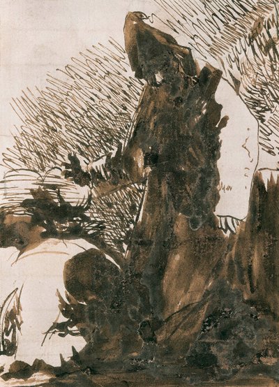 「僧侶の前にひれ伏すキャラクター」. Francisco de Goya y Lucientes (1746-1828) のウォッシュ ドローイング。 1820.マドリード。 プラド美術館。 作： Francisco Jose de Goya y Lucientes