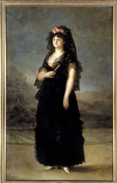 シャルル4世の妻であるスペイン王妃マリー・ルイーズ（1751-1819）の足元の肖像 フランシスコ・デ・ゴヤ（1746-1828）の絵画 19世紀 Sun.2,08x1,27m - マドリッド、プラド美術館 - マンティージャを着用したマリア・ルイサ王妃（1751-1819）の肖像 - 絵画作品 作： Francisco de Goya