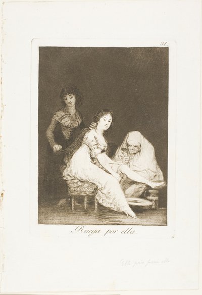 彼女は彼女のために祈る、ロス カプリチョスのプレート 31 作： Francisco Jose de Goya y Lucientes